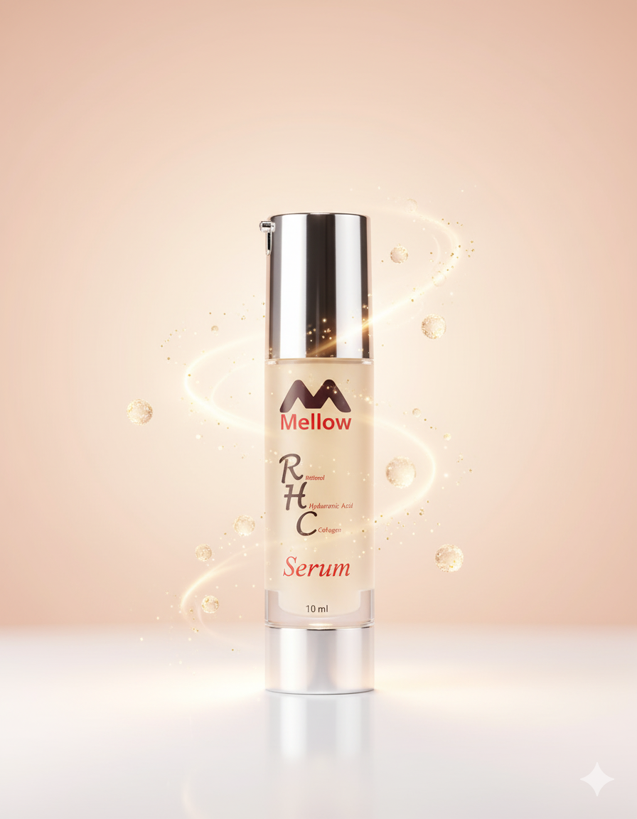Mellow Retinol Serum 50ml in Lahore Mellow Retinol Serum reduces fine lines, boosts collagen, and brightens skin for a smooth, youthful glow.